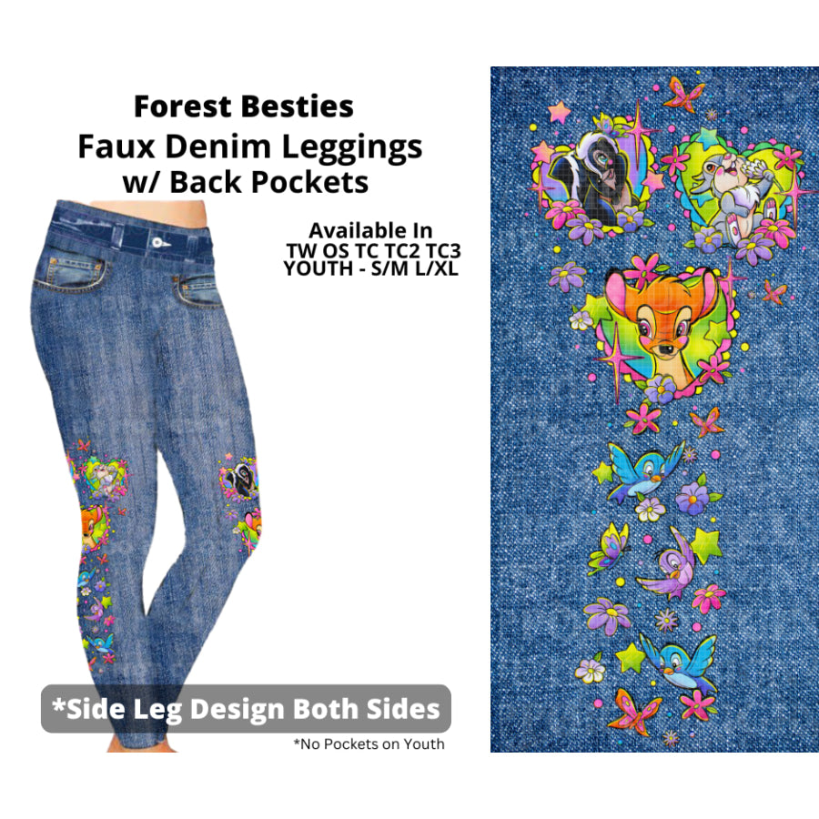 Preorder Custom Faux Denim Leggings - Forest Besties - Closes 19 Mar - ETA early Jul 2025 Leggings