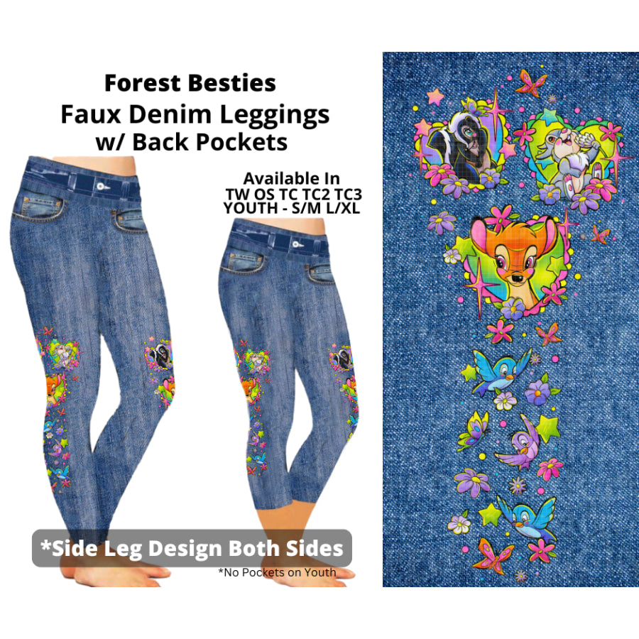 Preorder Custom Faux Denim Leggings - Forest Besties - Closes 19 Mar - ETA early Jul 2025 Leggings