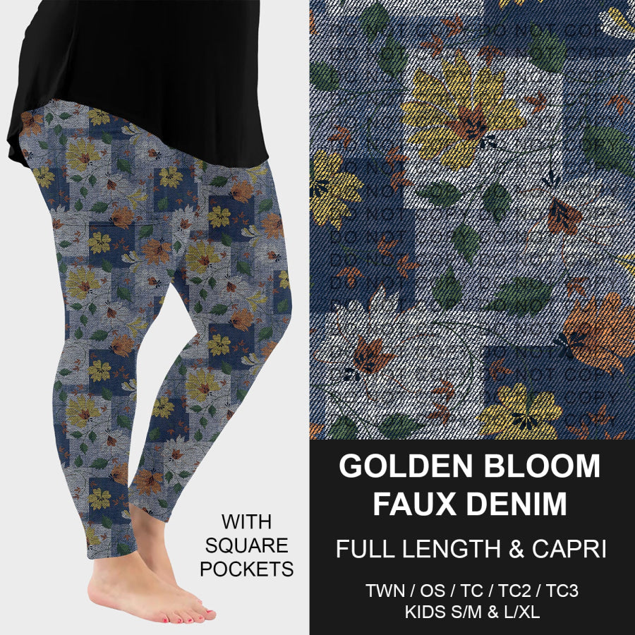 PREORDER Custom Faux Denim Leggings - Golden Bloom - Closes 21 Oct - ETA early Jan 2026 Leggings