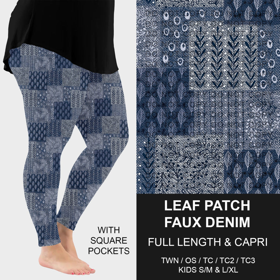 PREORDER Custom Faux Denim Leggings - Leaf Patch - Closes 21 Oct - ETA early Jan 2026 Leggings