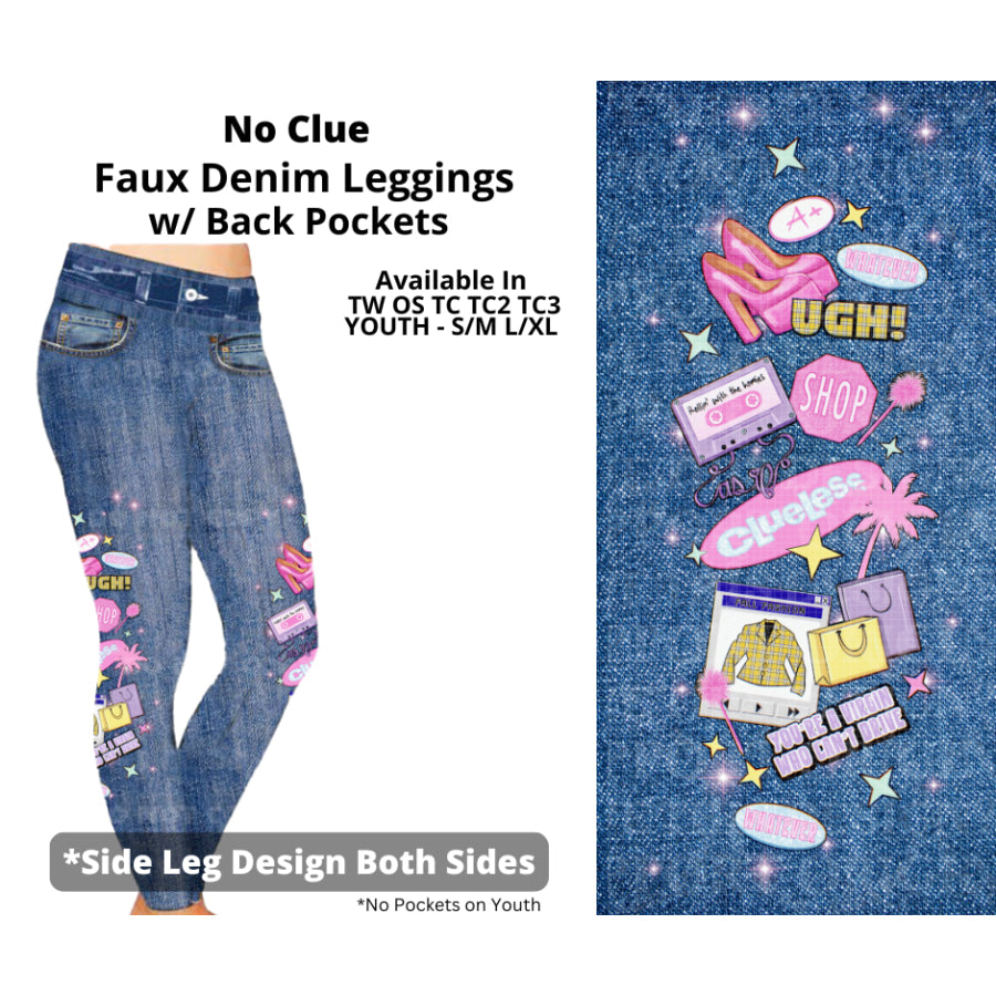 Preorder Custom Faux Denim Leggings - No Clue - Closes 19 Mar - ETA early Jul 2025 Leggings