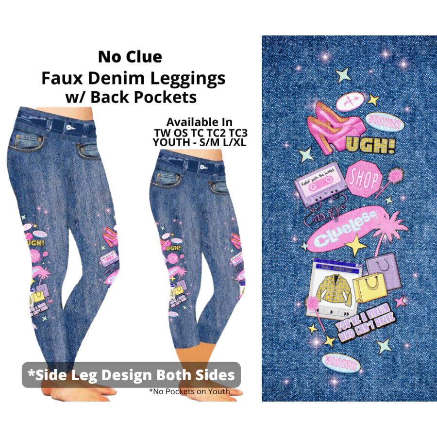 Preorder Custom Faux Denim Leggings - No Clue - Closes 19 Mar - ETA early Jul 2025 Leggings