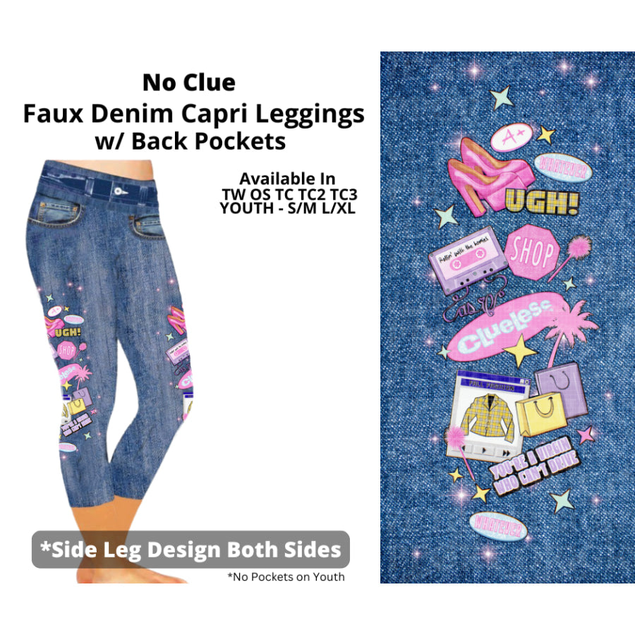 Preorder Custom Faux Denim Leggings - No Clue - Closes 19 Mar - ETA early Jul 2025 Leggings