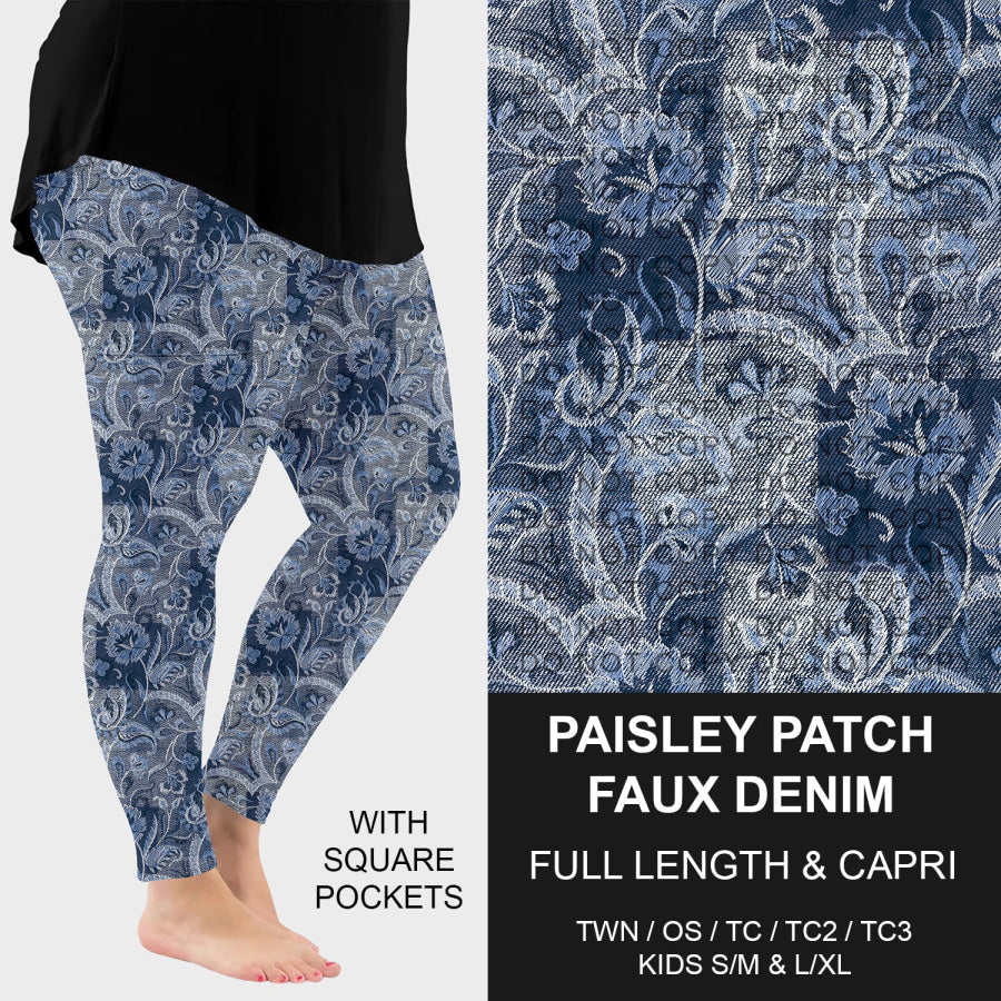 PREORDER Custom Faux Denim Leggings - Paisley Patch - Closes 21 Oct - ETA early Jan 2026 Leggings