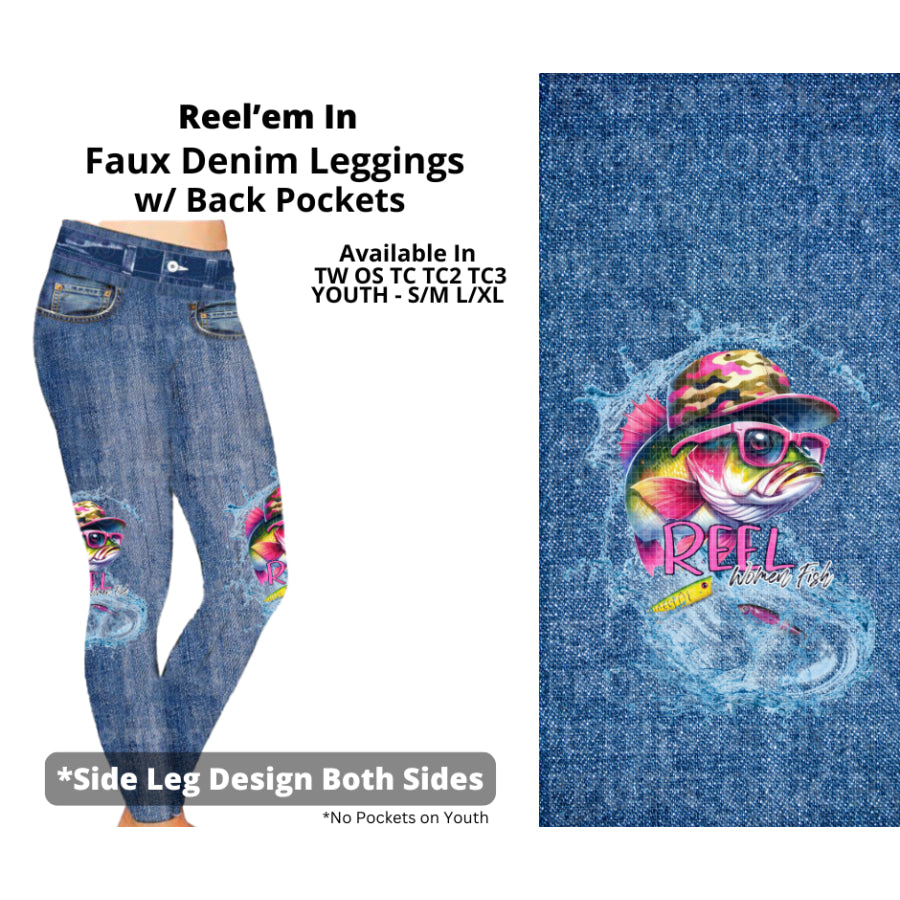 Preorder Custom Faux Denim Leggings - Reel ’Em In - Closes 19 Mar - ETA early Jul 2025 Leggings