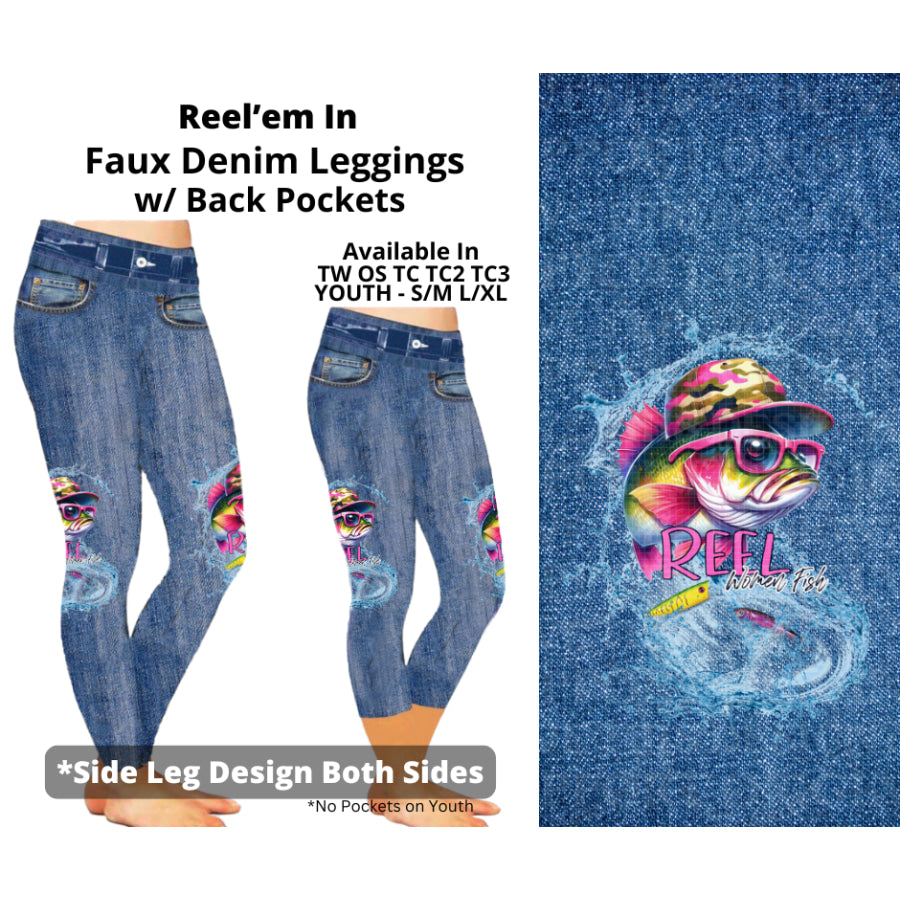 Preorder Custom Faux Denim Leggings - Reel ’Em In - Closes 19 Mar - ETA early Jul 2025 Leggings