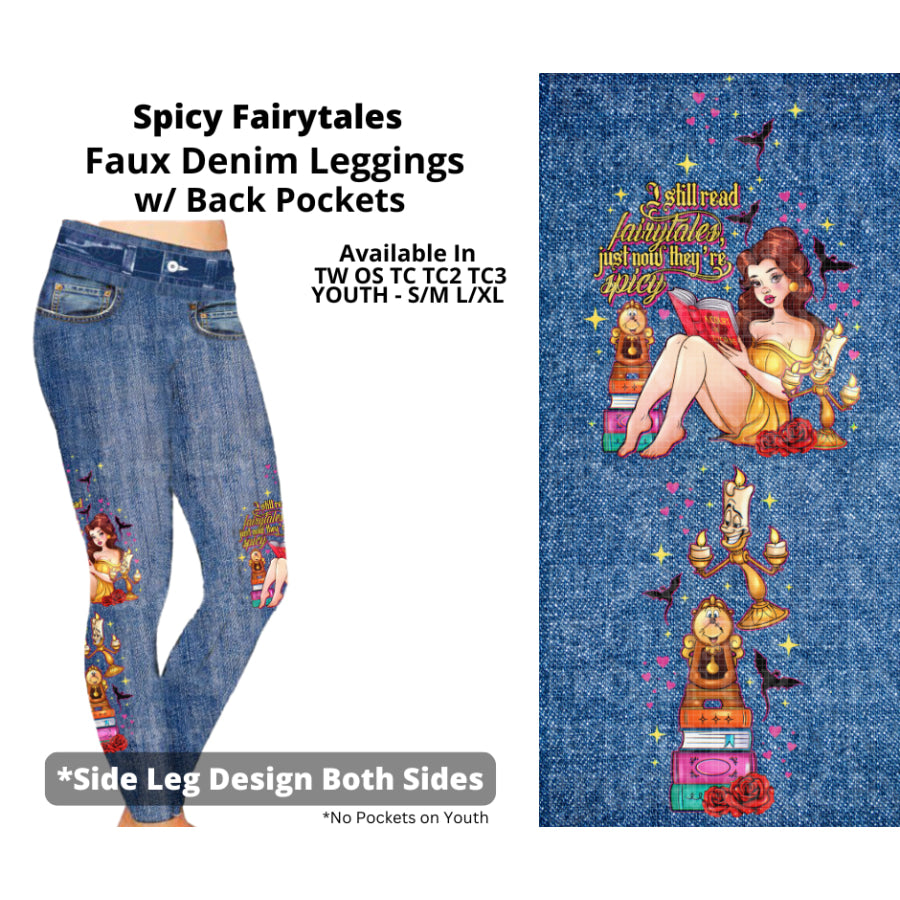 Preorder Custom Faux Denim Leggings - Spicy Fairytales - Closes 19 Mar - ETA early Jul 2025 Leggings