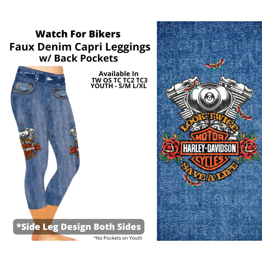 Preorder Custom Faux Denim Leggings - Watch For Bikers - Closes 19 Mar - ETA early Jul 2025 Leggings