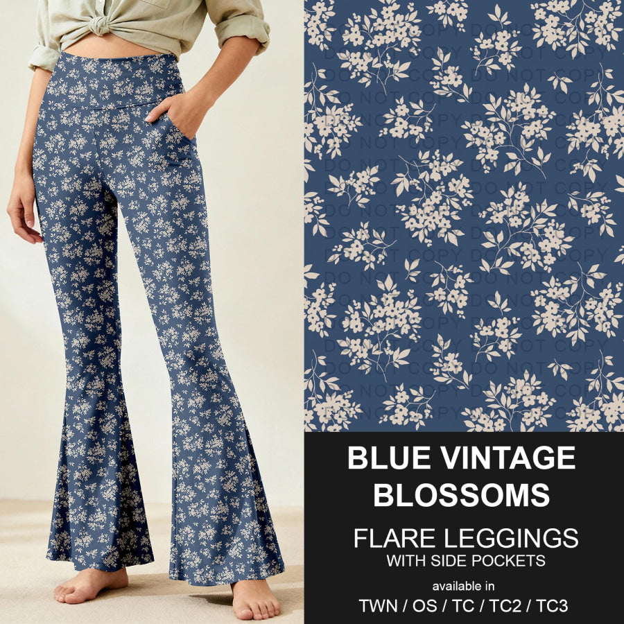 Preorder Custom Flare Leggings - Blue Vintage Blossoms - Closes 9 Nov - ETA early Feb 2026 Loungewear