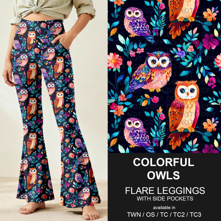 Preorder Custom Flare Leggings - Colourful Owls - Closes 9 Nov - ETA early Feb 2026 Loungewear
