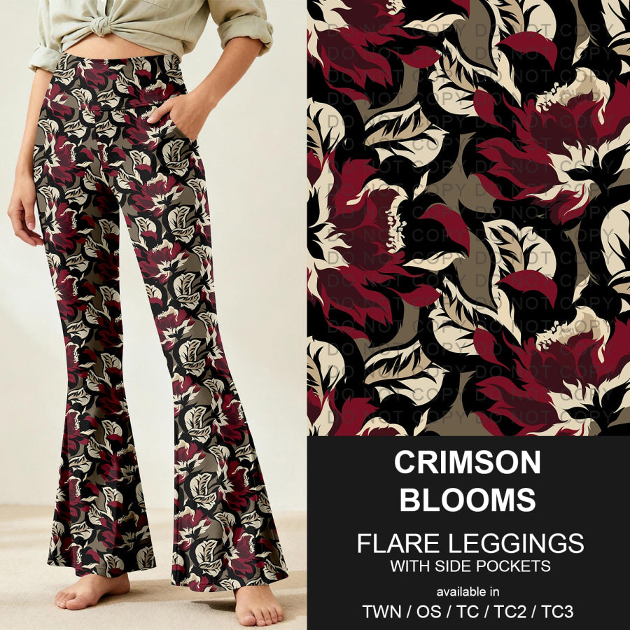 Preorder Custom Flare Leggings - Crimson Blooms - Closes 9 Nov - ETA early Feb 2026 Loungewear