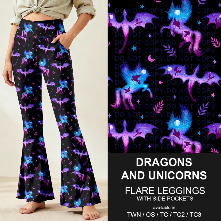 Preorder Custom Flare Leggings - Dragons and Unicorns - Closes 9 Nov - ETA early Feb 2026 Loungewear