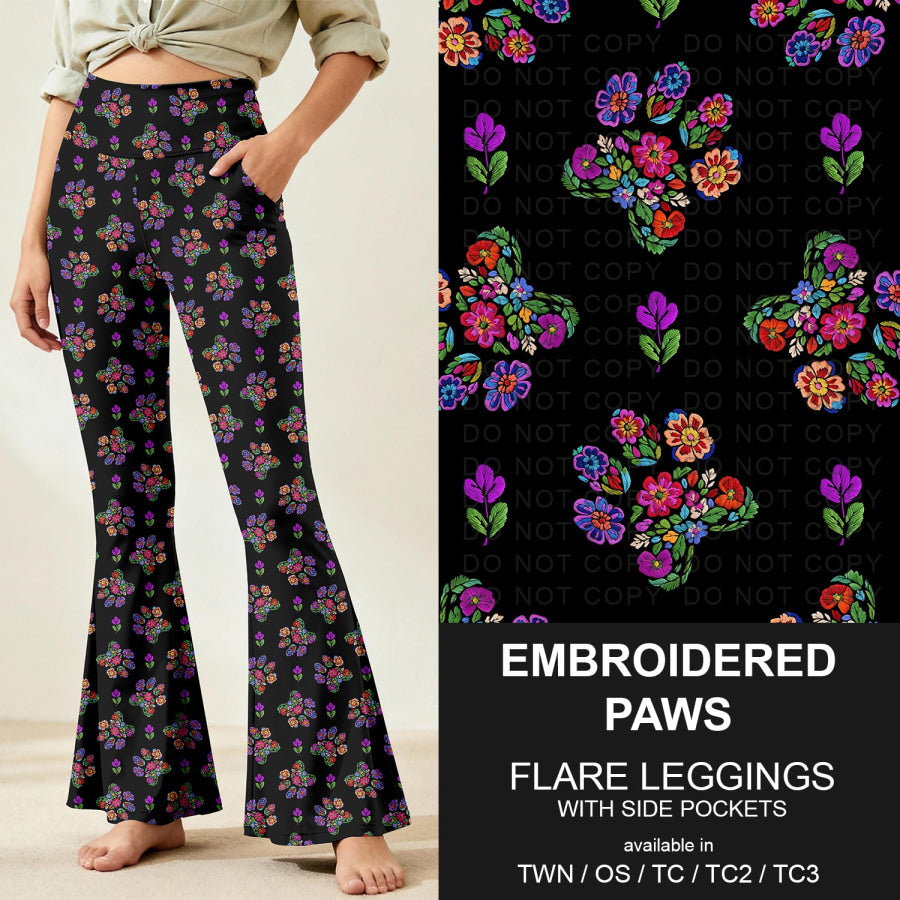 Preorder Custom Flare Leggings - Embroidered Paws - Closes 9 Nov - ETA early Feb 2026 Loungewear