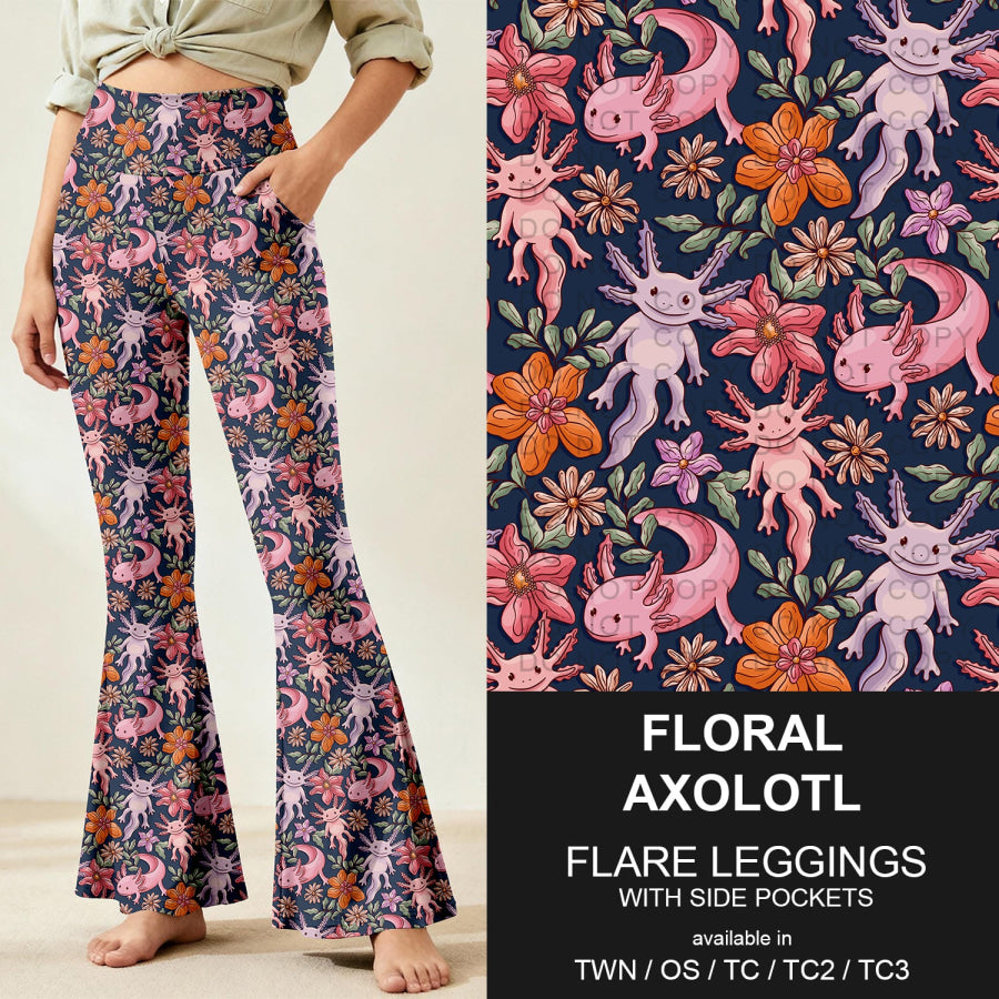 Preorder Custom Flare Leggings - Floral Axolotl - Closes 9 Nov - ETA early Feb 2026 Loungewear