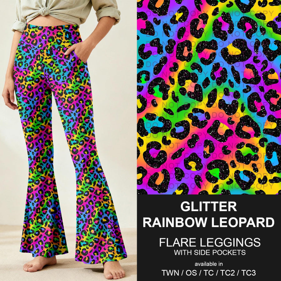 Preorder Custom Flare Leggings - Glitter Rainbow Leopard - Closes 9 Nov - ETA early Feb 2026 Loungewear