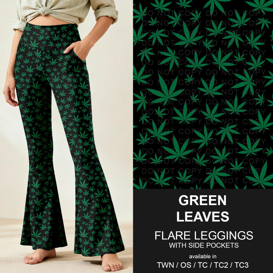 Preorder Custom Flare Leggings - Green Leaves - Closes 9 Nov - ETA early Feb 2026 Loungewear