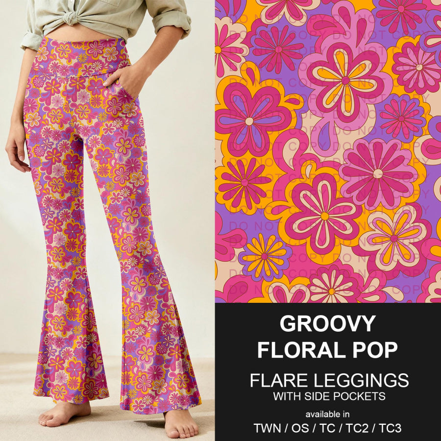 Preorder Custom Flare Leggings - Groovy Floral Pop - Closes 9 Nov - ETA early Feb 2026 Loungewear
