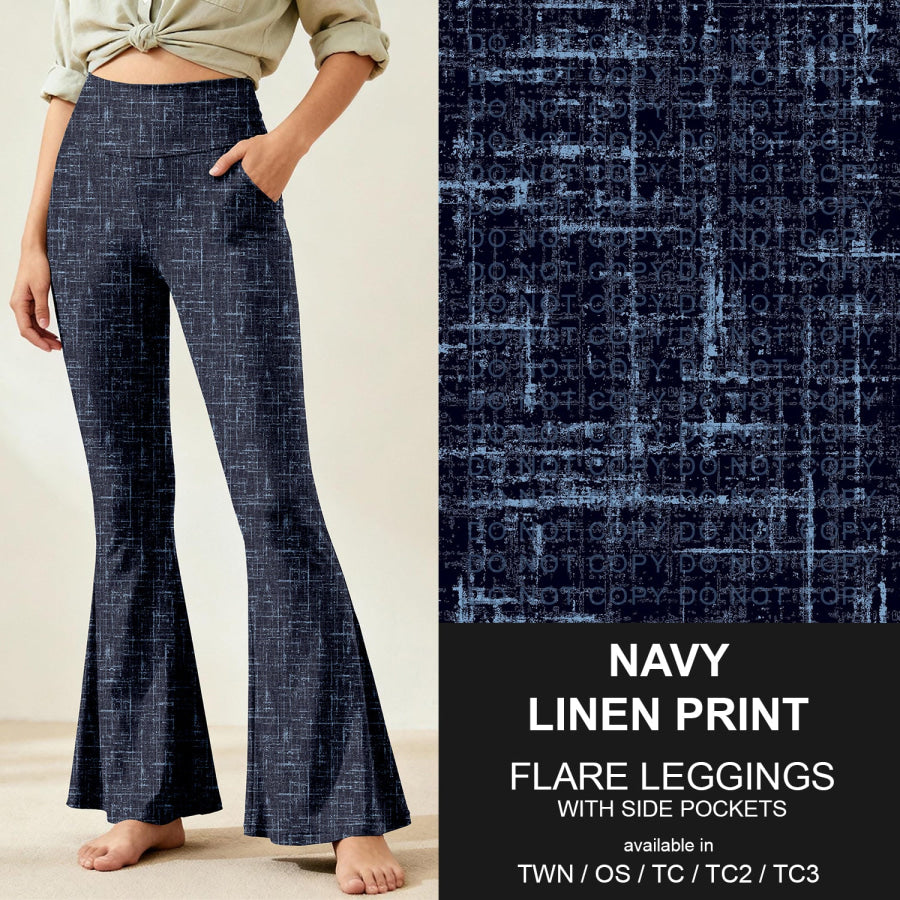 Preorder Custom Flare Leggings - Navy Linen Print - Closes 9 Nov - ETA early Feb 2026 Loungewear