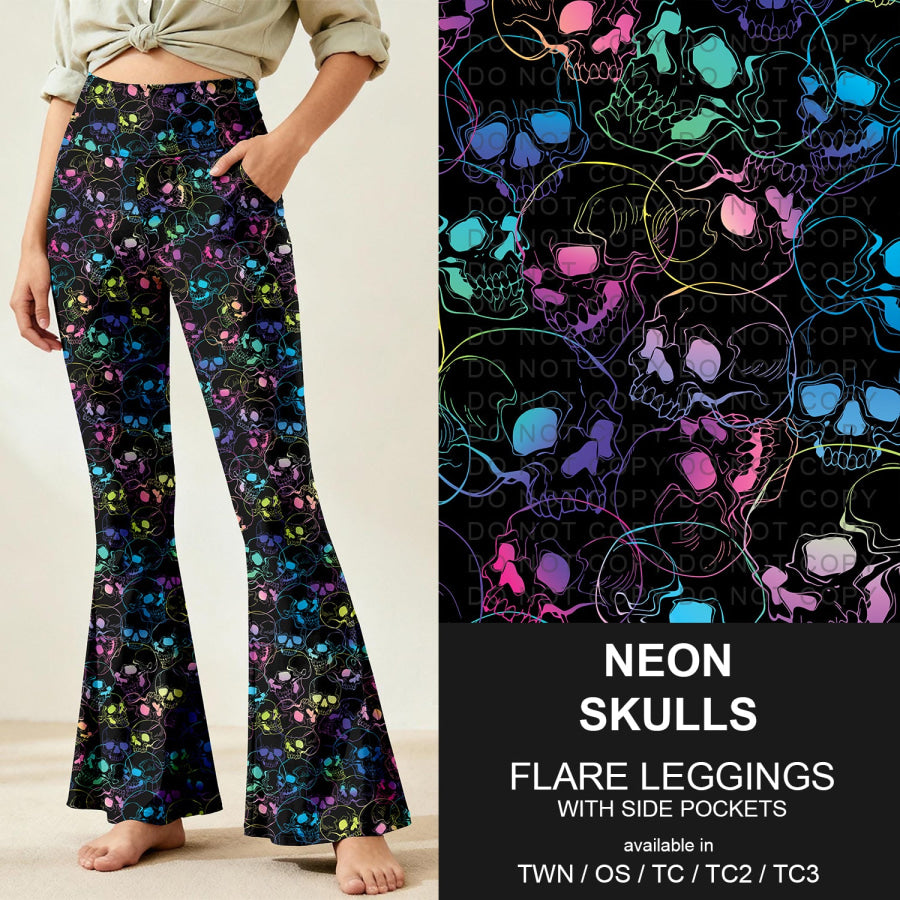 Preorder Custom Flare Leggings - Neon Skulls - Closes 9 Nov - ETA early Feb 2026 Loungewear