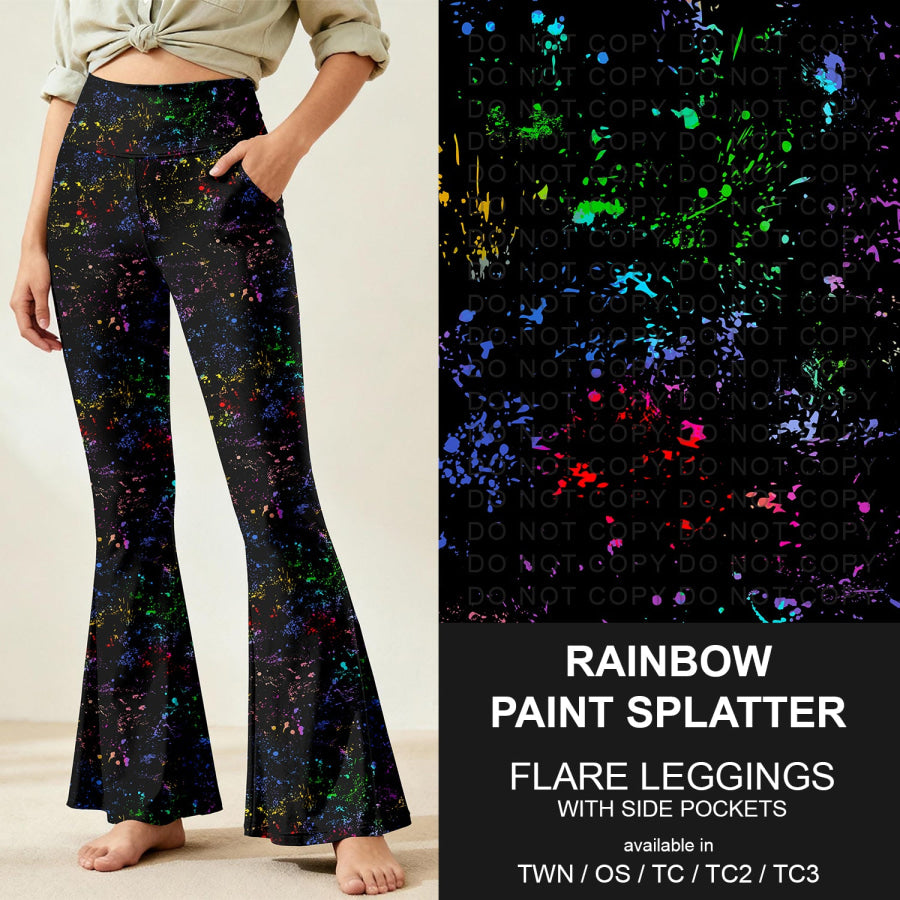 Preorder Custom Flare Leggings - Rainbow Paint Splatter - Closes 9 Nov - ETA early Feb 2026 Loungewear