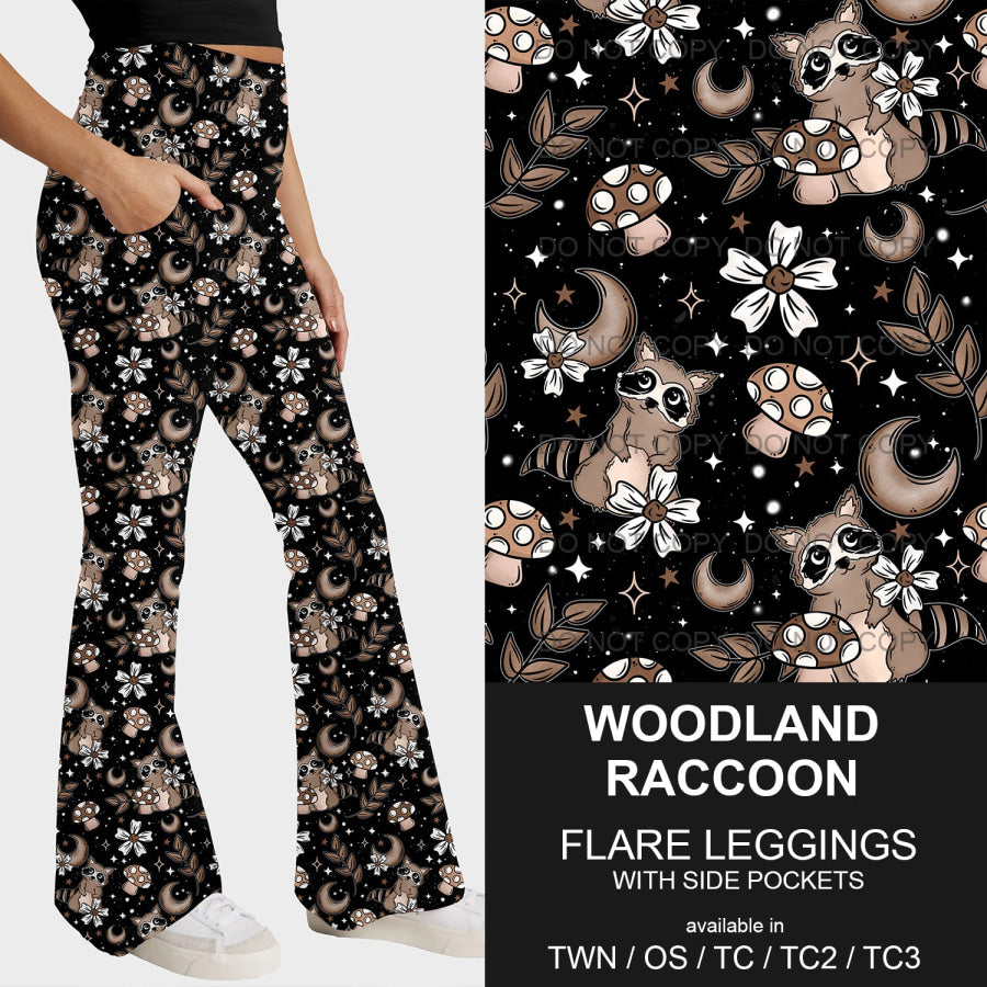 Preorder Custom Flare Leggings - Woodland Raccoon - Closes 13 Feb - ETA late May 2025 Loungewear