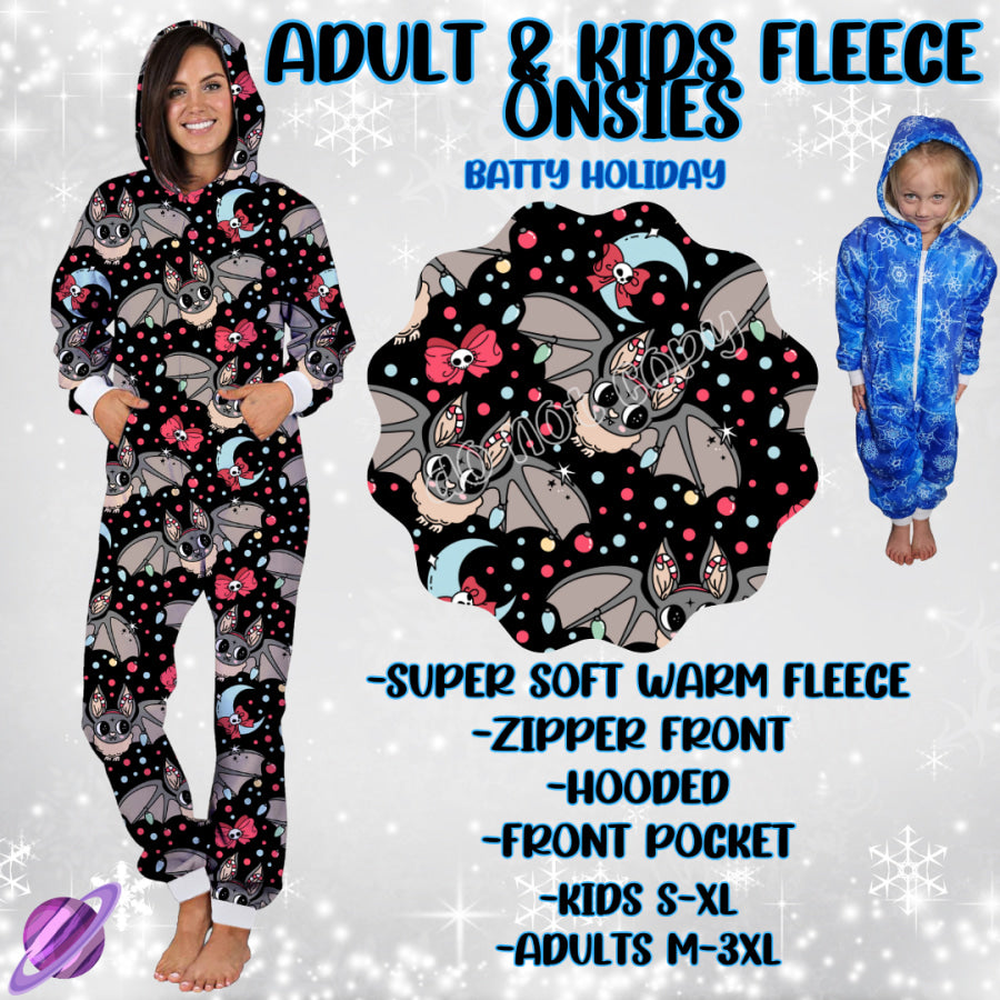 Preorder Custom Fleece Onesie - Batty Holiday - Closes 23 Sep - ETA late Dec 2024 Onesie