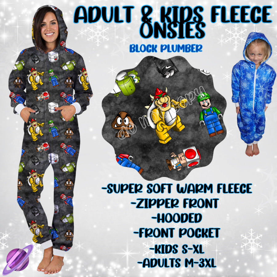 Preorder Custom Fleece Onesie - Block Plumber - Closes 23 Sep - ETA late Dec 2024 Onesie