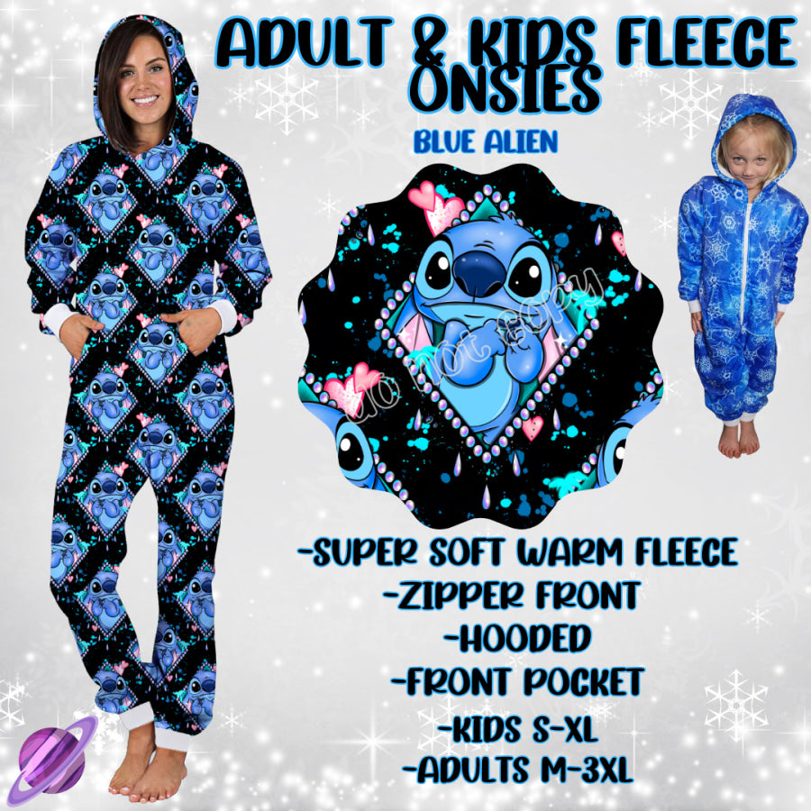 Preorder Custom Fleece Onesie - Blue Alien - Closes 23 Sep - ETA late Dec 2024 Onesie