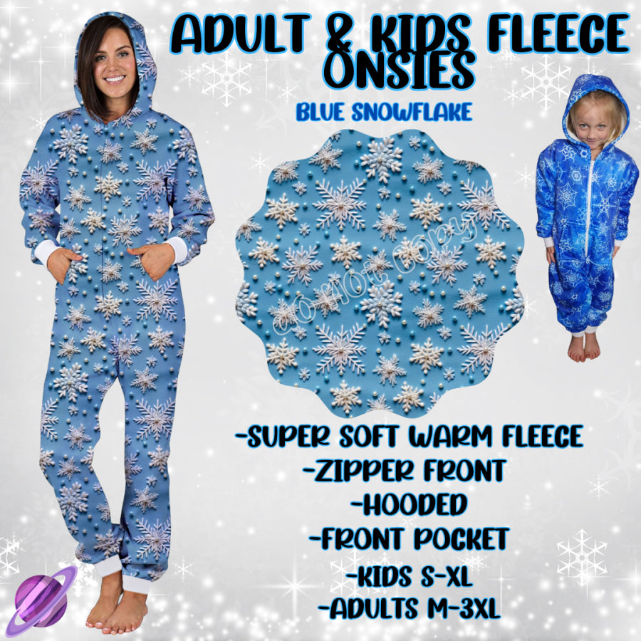 Preorder Custom Fleece Onesie - Blue Snowflake - Closes 23 Sep - ETA late Dec 2024 Onesie