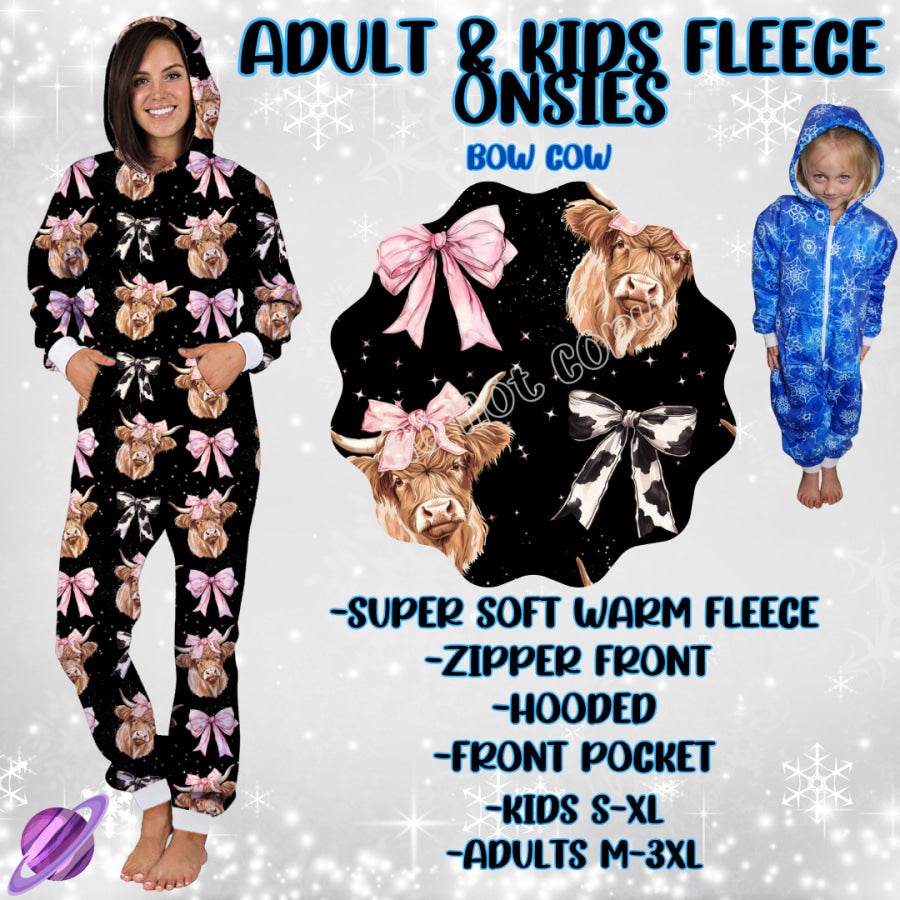 Preorder Custom Fleece Onesie - Bow Cow - Closes 23 Sep - ETA late Dec 2024 Onesie