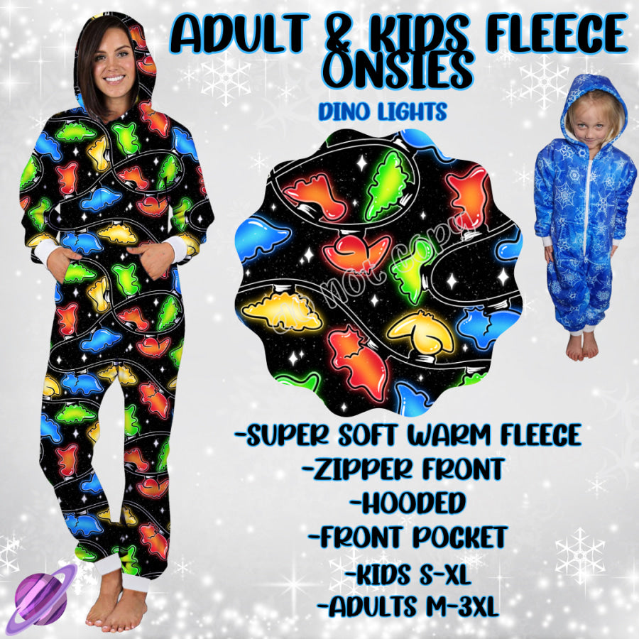 Preorder Custom Fleece Onesie - Dino Lights - Closes 23 Sep - ETA late Dec 2024 Onesie