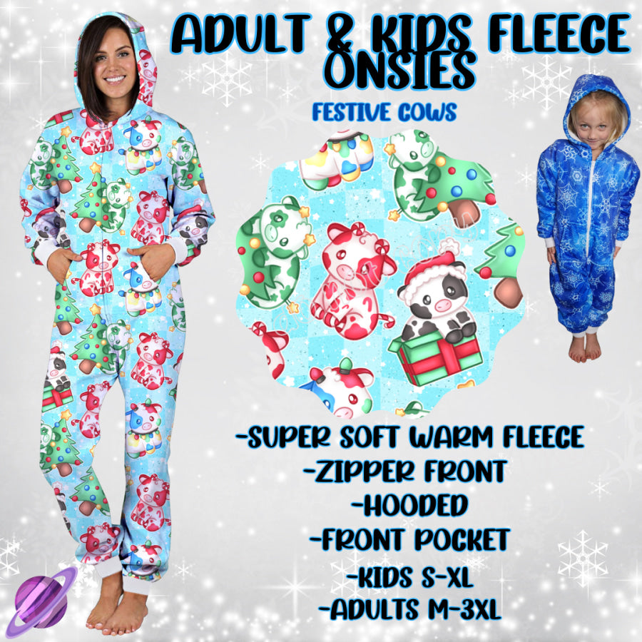 Preorder Custom Fleece Onesie - Festive Cows - Closes 23 Sep - ETA late Dec 2024 Onesie