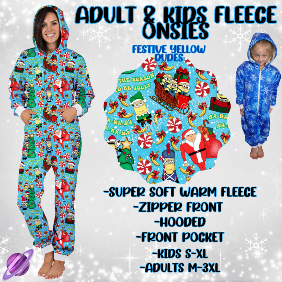 Preorder Custom Fleece Onesie - Festive Yellow Dudes - Closes 23 Sep - ETA late Dec 2024 Onesie