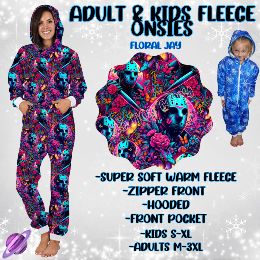 Preorder Custom Fleece Onesie - Floral Jay - Closes 23 Sep - ETA late Dec 2024 Onesie