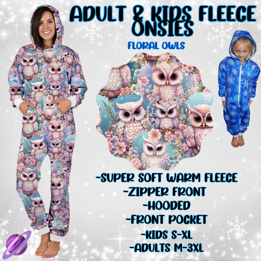 Preorder Custom Fleece Onesie - Floral Owls - Closes 23 Sep - ETA late Dec 2024 Onesie