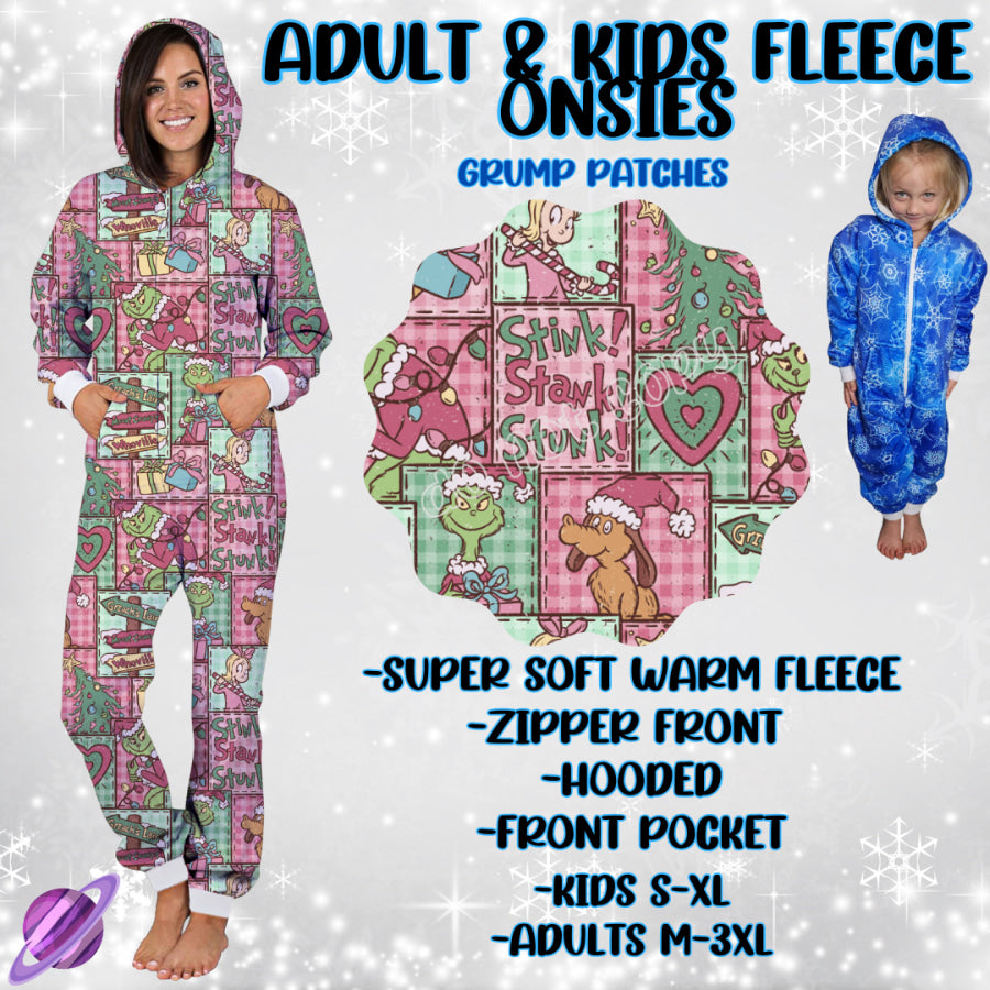 Preorder Custom Fleece Onesie - Grump Patches - Closes 23 Sep - ETA late Dec 2024 Onesie