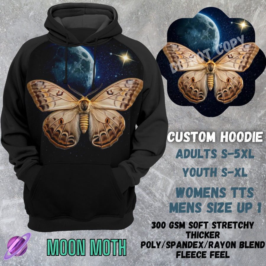 PREORDER Custom Hoodies - Moon Moth - Closes 8 Mar - ETA early Jun 2025 Tops/Sweatshirts &amp; Hoodies