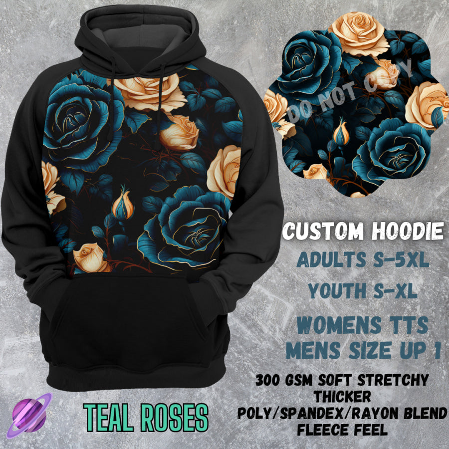 PREORDER Custom Hoodies - Teal Roses - Closes 8 Mar - ETA early Jun 2025 Tops/Sweatshirts &amp; Hoodies