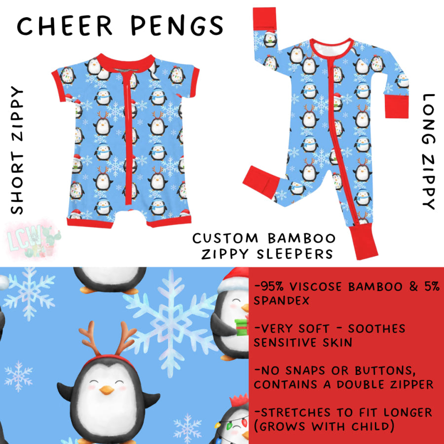 Preorder Custom Kids Christmas Bamboo Sleepwear - Cheer Pengs - Closes 24 Sep - ETA mid Dec 2025 Kids Sleepwear