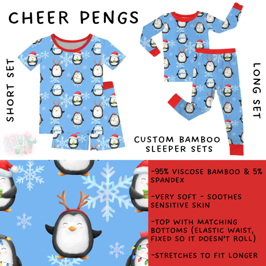 Preorder Custom Kids Christmas Bamboo Sleepwear - Cheer Pengs - Closes 24 Sep - ETA mid Dec 2025 Kids Sleepwear