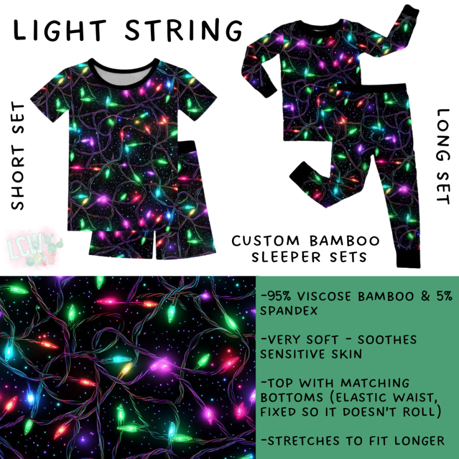 Preorder Custom Kids Christmas Bamboo Sleepwear - Light String - Closes 24 Sep - ETA mid Dec 2025 Kids Sleepwear