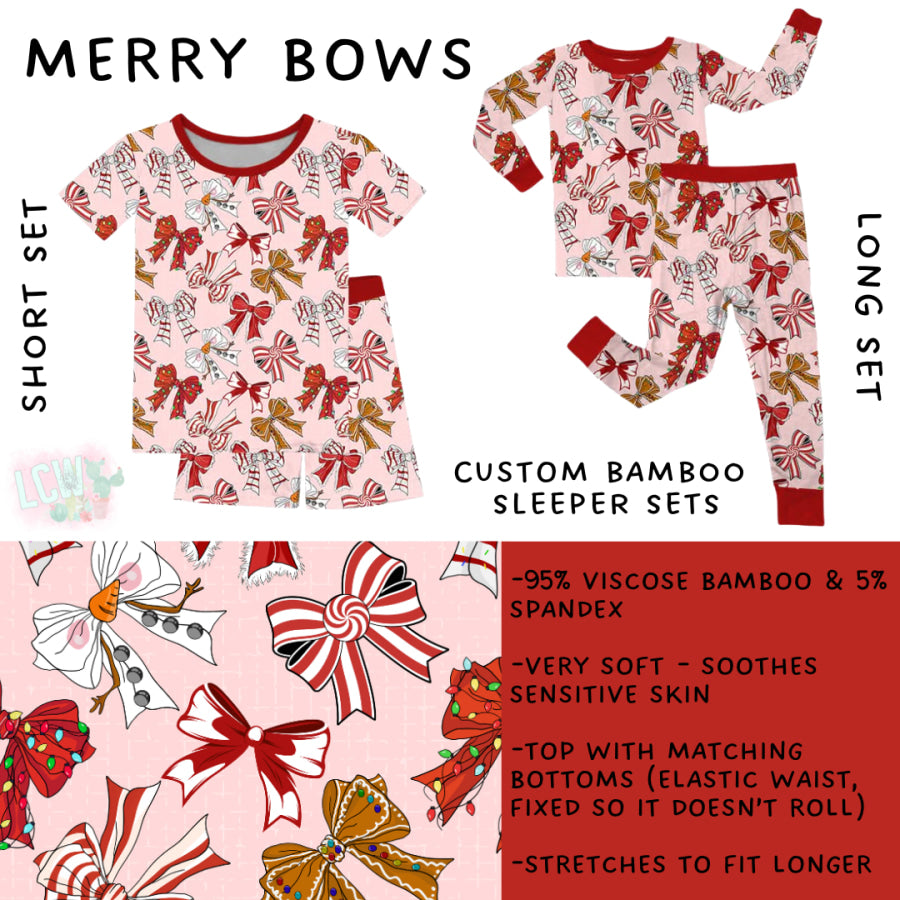 Preorder Custom Kids Christmas Bamboo Sleepwear - Merry Bows - Closes 24 Sep - ETA mid Dec 2025 Kids Sleepwear