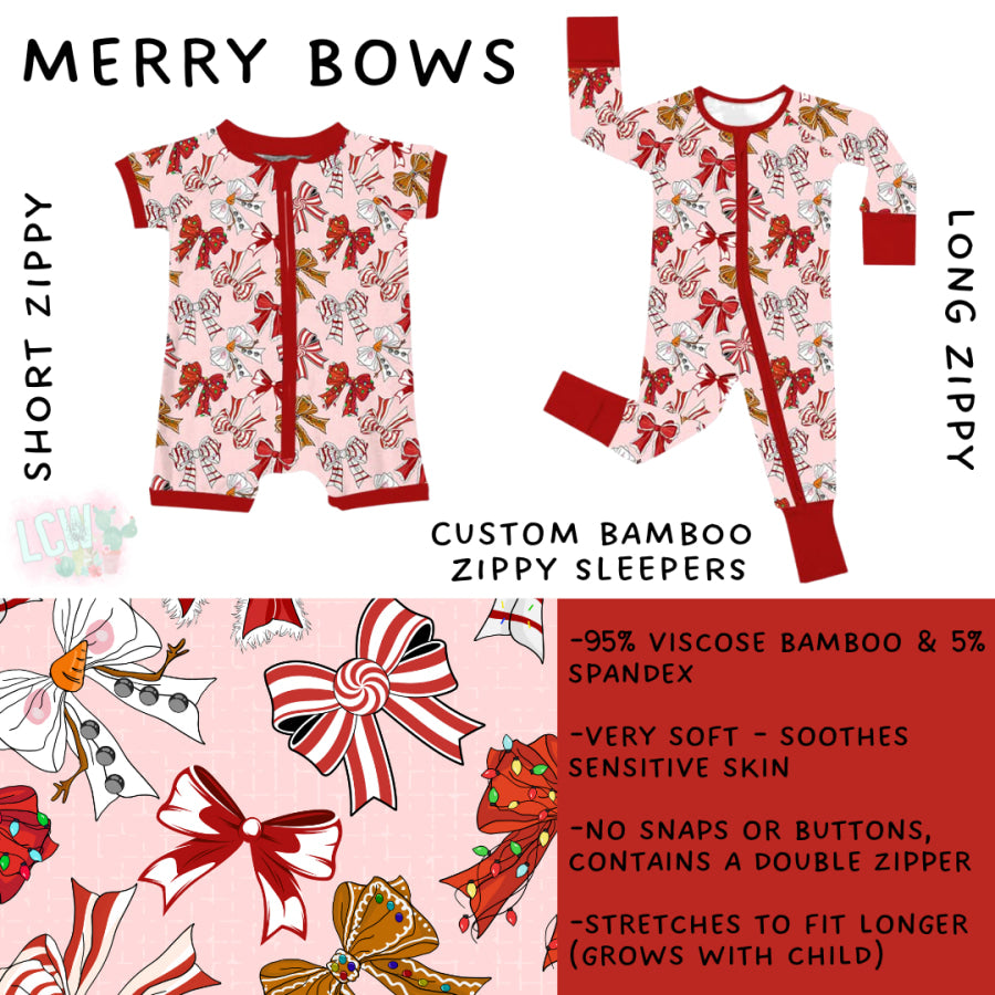 Preorder Custom Kids Christmas Bamboo Sleepwear - Merry Bows - Closes 24 Sep - ETA mid Dec 2025 Kids Sleepwear