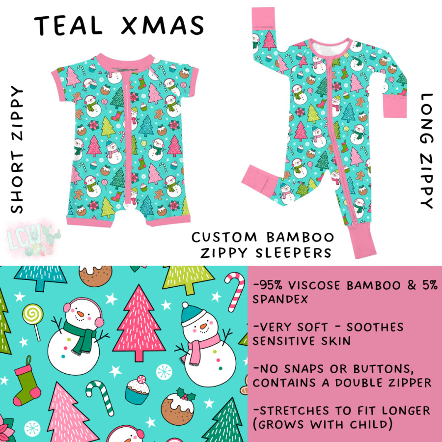 Preorder Custom Kids Christmas Bamboo Sleepwear - Teal Xmas - Closes 24 Sep - ETA mid Dec 2025 Kids Sleepwear