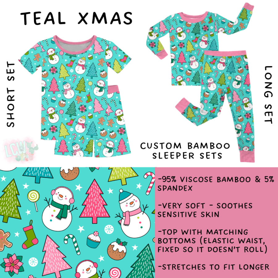 Preorder Custom Kids Christmas Bamboo Sleepwear - Teal Xmas - Closes 24 Sep - ETA mid Dec 2025 Kids Sleepwear