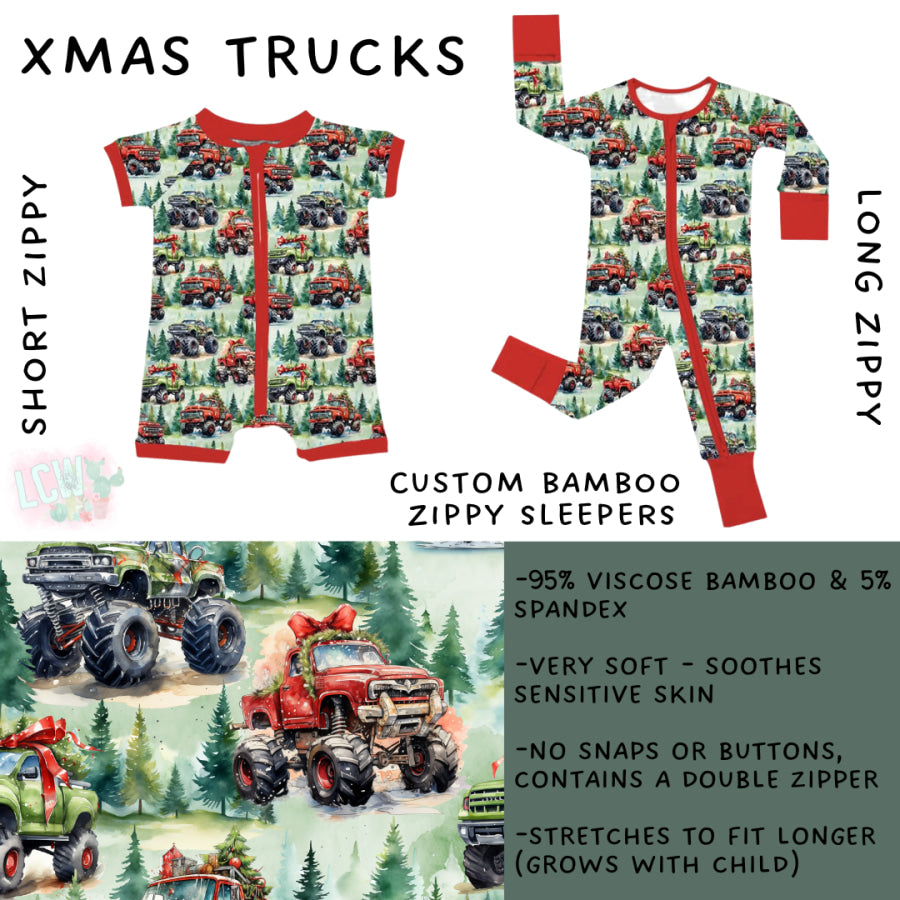 Preorder Custom Kids Christmas Bamboo Sleepwear - Xmas Trucks - Closes 24 Sep - ETA mid Dec 2025 Kids Sleepwear