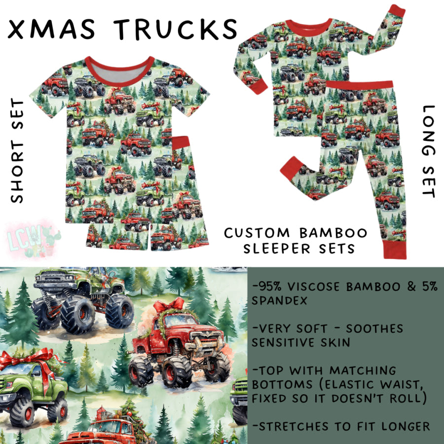 Preorder Custom Kids Christmas Bamboo Sleepwear - Xmas Trucks - Closes 24 Sep - ETA mid Dec 2025 Kids Sleepwear