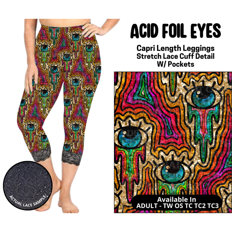 Preorder Custom Lace Cuff Capri Leggings - Acid Foil Eyes - Closes 12 May - ETA early Sep 2025 Leggings