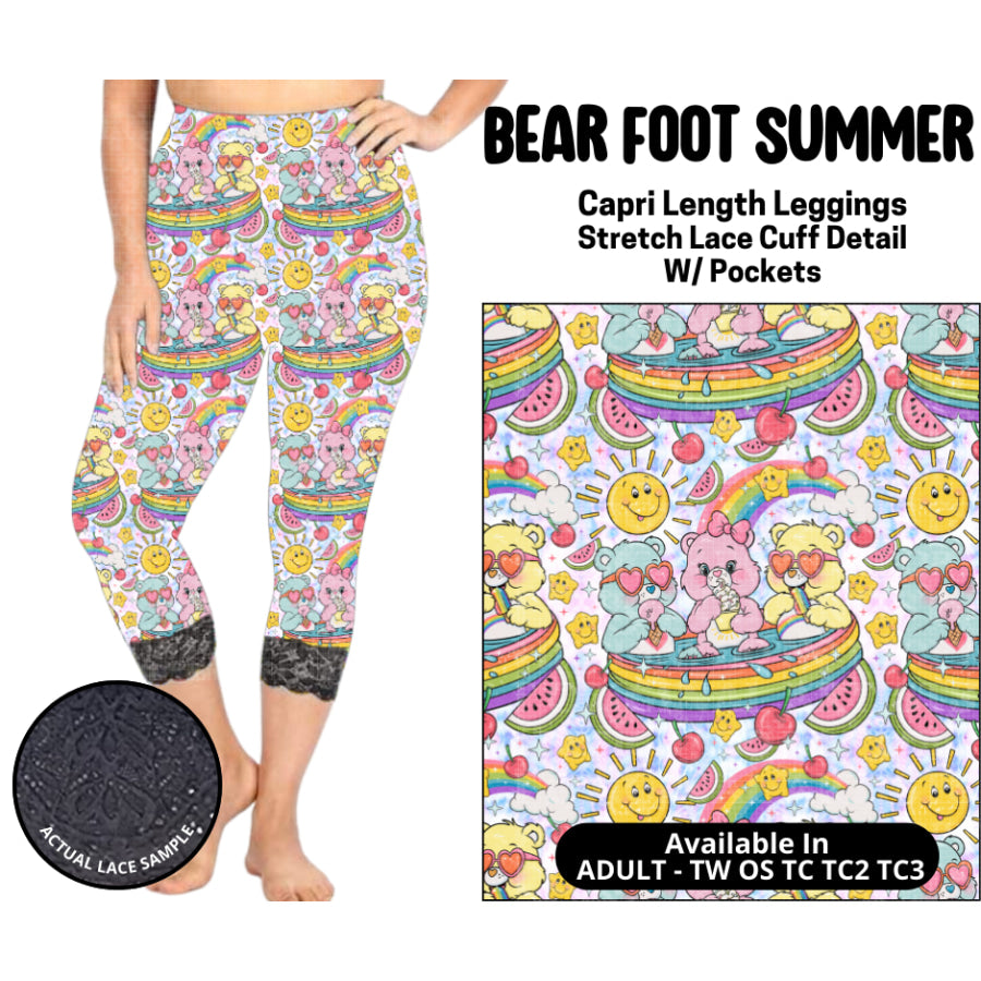 Preorder Custom Lace Cuff Capri Leggings - Bear Foot Summer - Closes 12 May - ETA early Sep 2025 Leggings