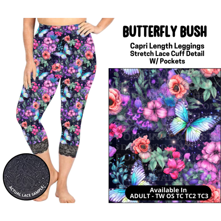 Preorder Custom Lace Cuff Capri Leggings - Butterfly Bush - Closes 12 May - ETA early Sep 2025 Leggings